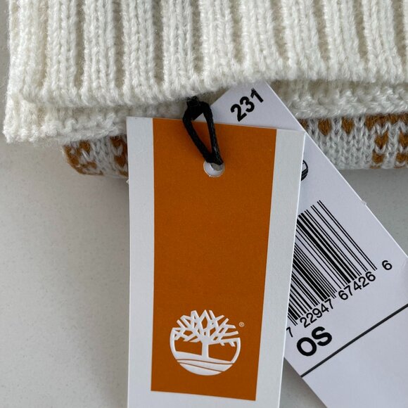 Timberland Cozy Casual Acrylic Knit Plaid Scarf Cream & Caramel Brown Sz OS NWT - Picture 7 of 11